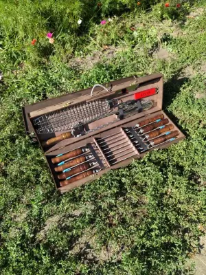 Bbq-box-3, набор шампуров, шампура в кейсе, шашличный набор, набор для пикника