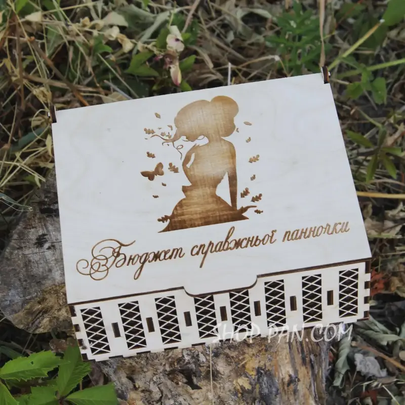Дерев'яна скарбничка Бюджет панянки з гравіюванням