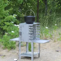Вертикальный эко мангал SHOP-PAN из нержавейки со встроенной шашлычницей и мотором